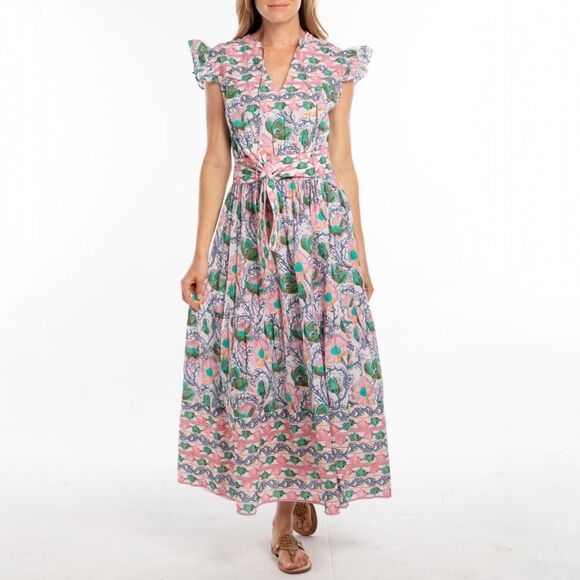 Bindu Dresses & Skirts - NWT Bindu Anika Dress Pink Multi Floral Ruffle Sleeve Maxi Boho Resort Sz Medium